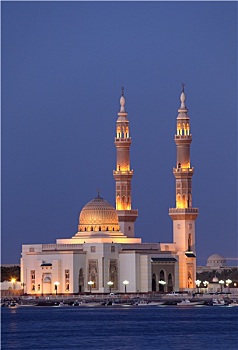 清真寺,沙迦,光亮,黄昏,阿联酋