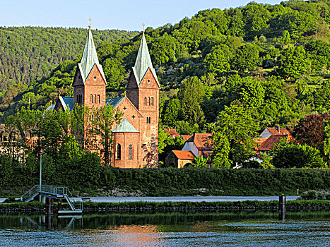 寺院,教堂,教区,河,巴伐利亚,德国,欧洲