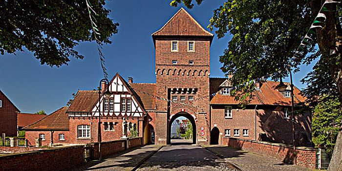 桥,大门,中世纪,城镇,明斯特地区,北莱茵威斯特伐利亚,德国,欧洲