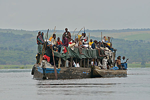 超负荷,船,刚果,河,靠近,省,非洲