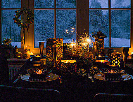 圣诞气氛,桌饰,闪闪发光,晚间