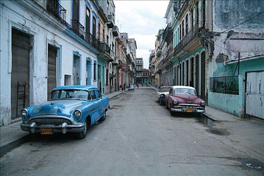 老爷车,停放,街道,哈瓦那,古巴,加勒比海