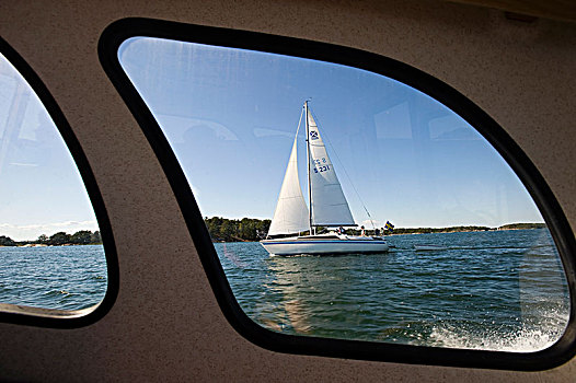 帆船,风景,窗户,摩托艇,瑞典