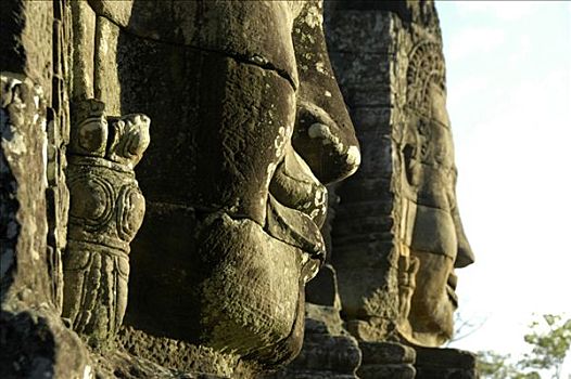 巨大,石头,脸,庙宇,吴哥窟,收获,柬埔寨,东南亚