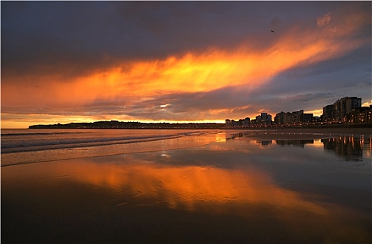 日出,海滩,西班牙