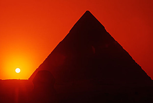 埃及,开罗,吉萨金字塔,日落,后面,卡夫拉,金字塔