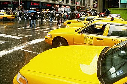 黄色出租车,等待,人行横道