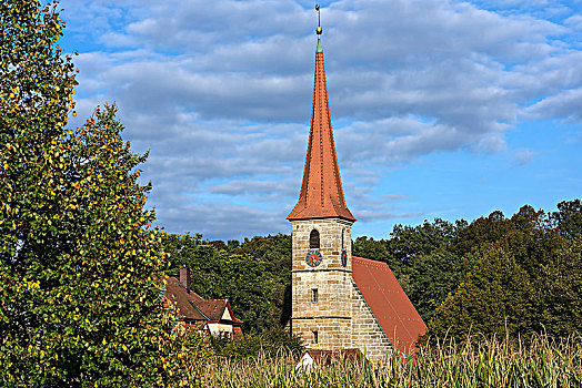 教堂,中间,弗兰克尼亚,巴伐利亚,德国,欧洲