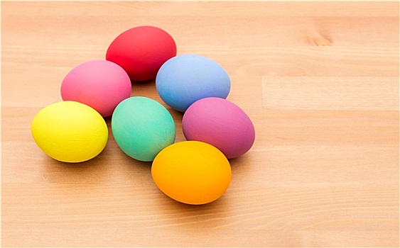 彩色,复活节彩蛋,上方,木质背景