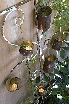 茶烛,老,锡罐,园艺装饰