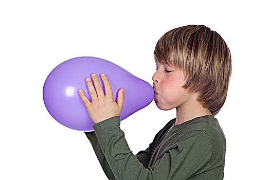 可爱,男童,吹,向上,紫色,气球