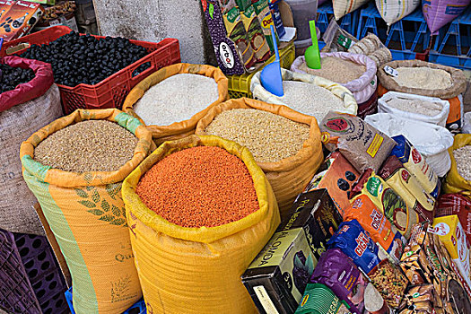 摩洛哥,卡萨布兰卡,包,扁豆,稻米,干燥,商品,店,麦地那