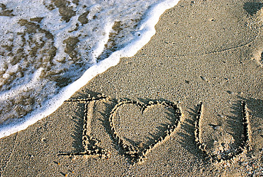 迈阿密,佛罗里达,美国,我爱你,书写,沙子