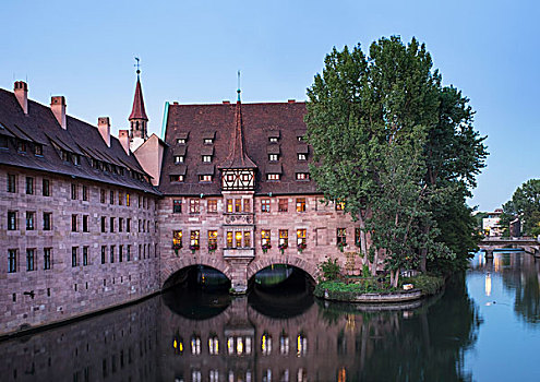 旁侧,河,历史,中心,纽伦堡,中间,弗兰克尼亚,巴伐利亚,德国,欧洲