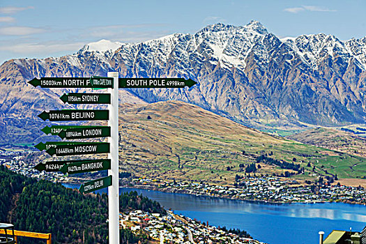 方向,标志牌,皇后镇,南岛,新西兰