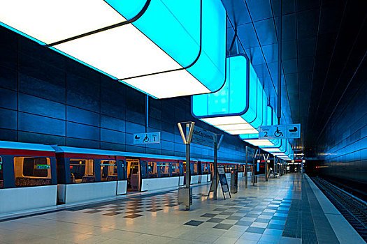 灯,安装,地铁,港城,地铁站,地铁线,汉堡市,德国,欧洲