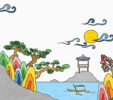 韓國,傳統(tǒng),風(fēng)景,插畫