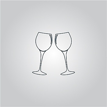 两个,玻璃杯,葡萄酒,香槟,矢量,象征