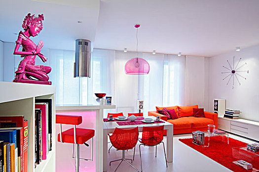 红色,壳,椅子,餐桌,正面,橙色,沙发,地毯