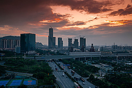 中国广东深圳前海自贸区都市夜景