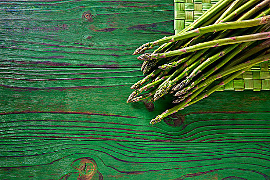 绿芦笋,新鲜,木质,单色调,乡村,桌子