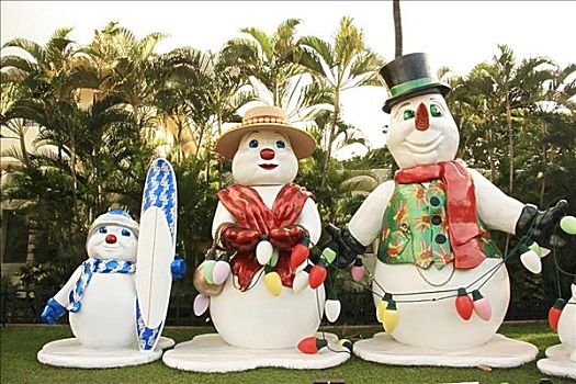 夏威夷,瓦胡岛,檀香山,圣诞装饰,市区,雪人