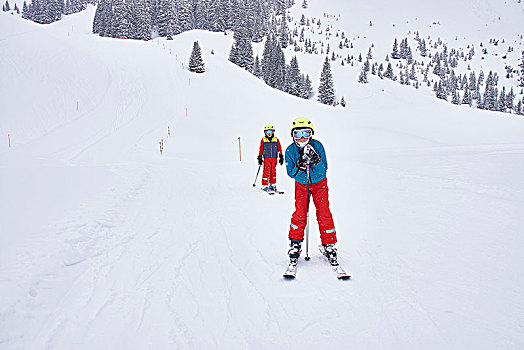 孩子,滑雪,瓦莱,瑞士