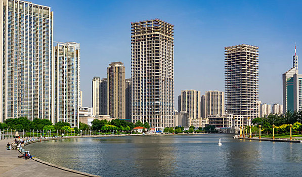 天津海河现代建筑背景