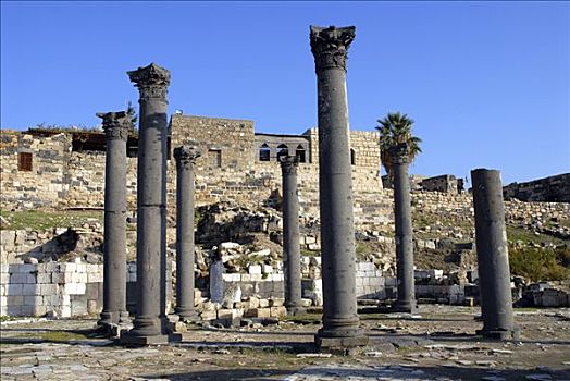 柱子,遗址,古老,希腊罗马式,大教堂,约旦,中东,亚洲