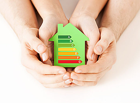 节能,房地产,家,概念,特写,情侣,拿着,绿色,纸,房子,能量,效率,评定