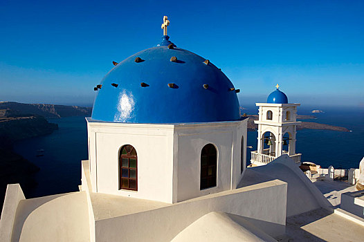 蓝色,球形,教堂,伊莫洛维里,锡拉岛,希腊,欧洲