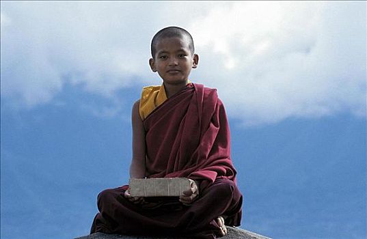 孩子,僧侣,佛教,加德满都,尼泊尔,亚洲
