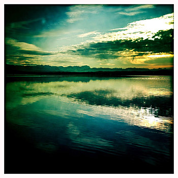 湖,黃昏,美丽,云,反射