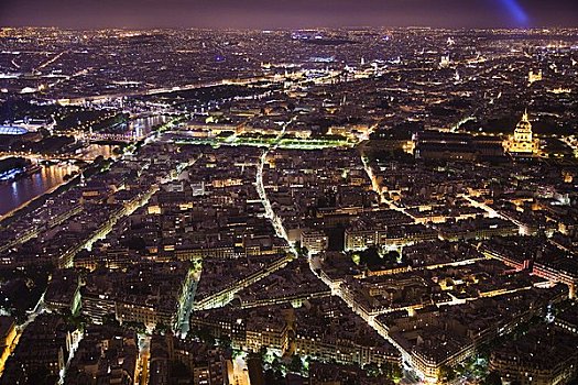 俯视,巴黎,夜晚,法国