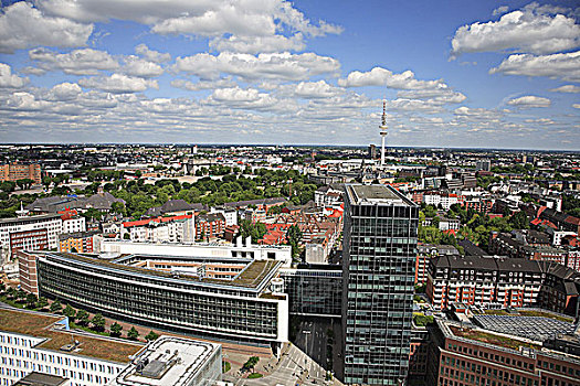 德国,汉堡市,俯视,全景,天际线