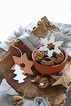 粘土,圣诞装饰,白色,赤陶,块,树皮