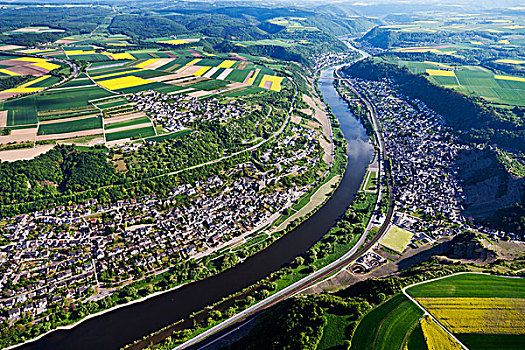 航拍,摩泽尔河,左边,右边,莱茵兰普法尔茨州,德国,欧洲