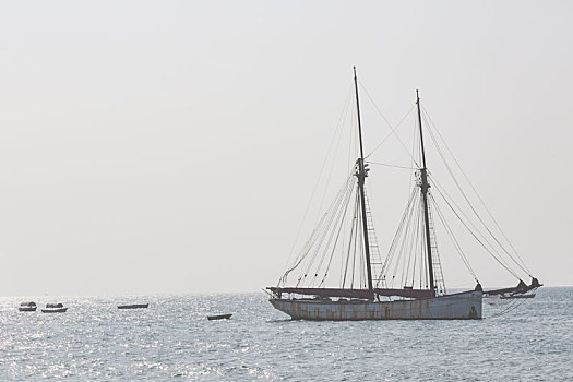 木质,帆船,独桅三角帆船,清晰,青绿色,水,桑给巴尔岛