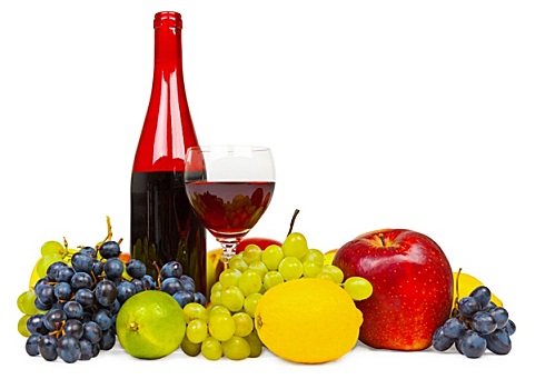 静物,瓶子,红酒,水果,白色背景,背景