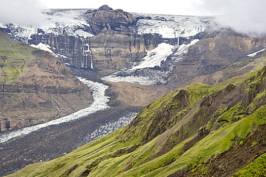 风景,悬挂,冰河,瓦特纳冰川国家公园,冰岛,欧洲