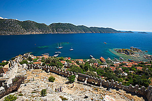羽衣甘蓝,城堡,岛屿,青绿色,海岸,土耳其