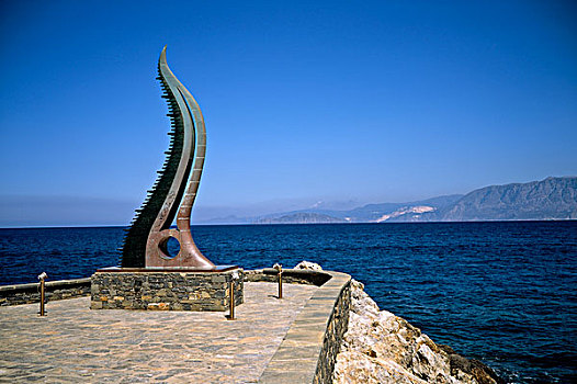 雕塑,码头,海滩,克里特岛