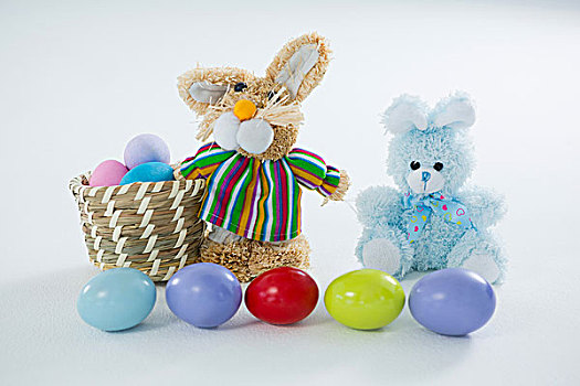 篮子,复活节彩蛋,两个,玩具,复活节兔子,白色背景,背景