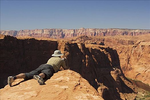 男人,拍照,悬崖,马掌,弯曲,页岩,亚利桑那,美国