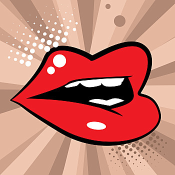 张嘴,红唇,矢量,插画