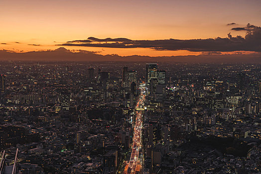 日本东京市区夜景俯瞰