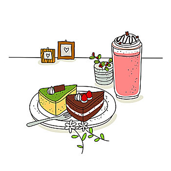 蛋糕,果汁,盆栽