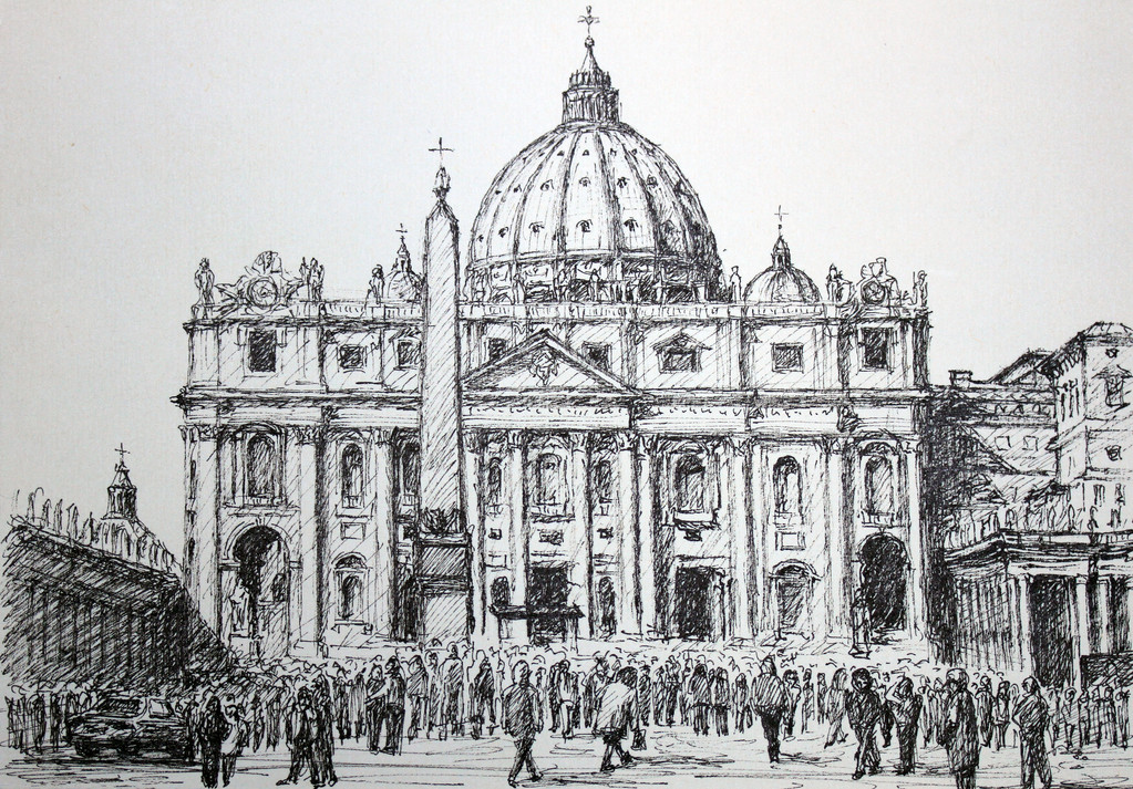 罗马圣卡罗教堂手绘图片