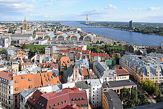 风景,里加,古城区,道加瓦河,拉脱维亚,波罗的海国家,北欧