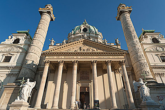 巴洛克,卡尔教堂,教堂,柱子,展示,螺旋,生活,维也纳,奥地利,欧洲